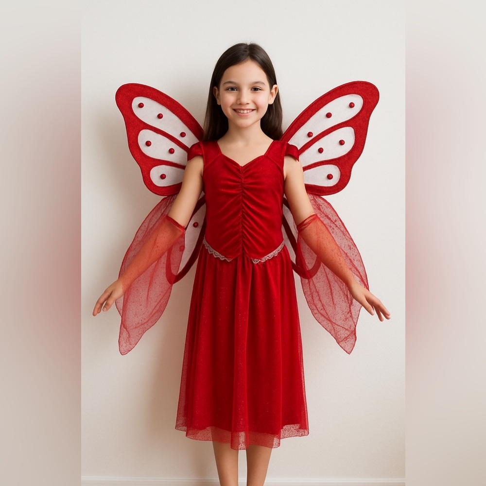 Wishcraft Child kids Red Winged Butterfly Costume 8 Halloween Dress Up Cosplay